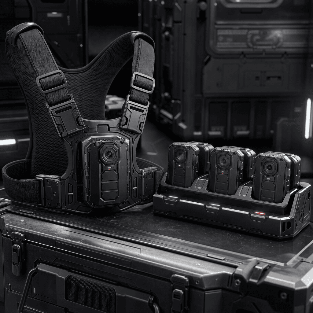 Body camera kit with chest mount and dock