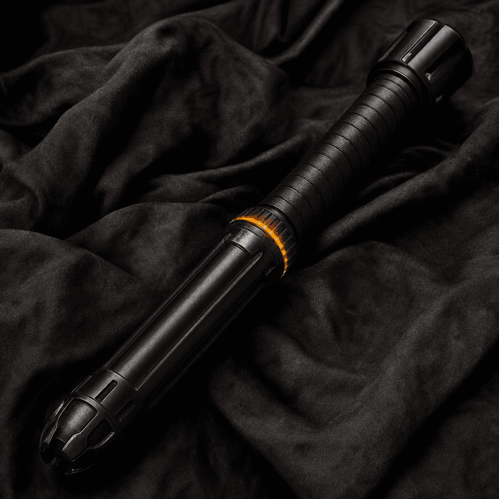 Black concussion baton with amber status ring