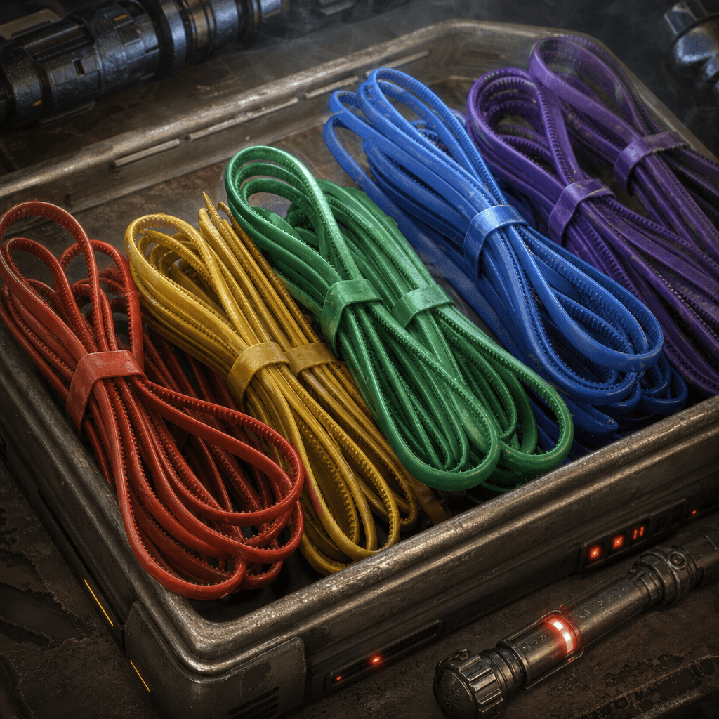 Bundle of color-coded polymer zip cuffs