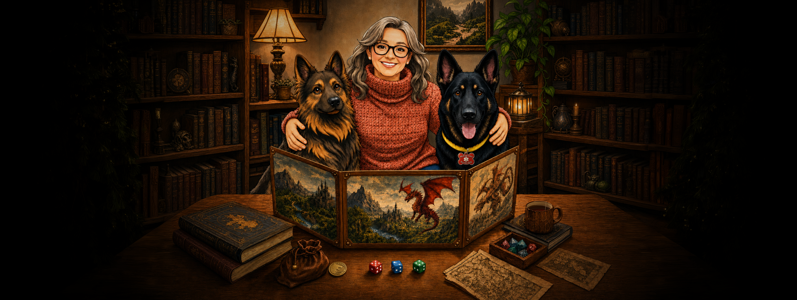 Wendi Coffman-Porter at the GM table with her two German Shepherds