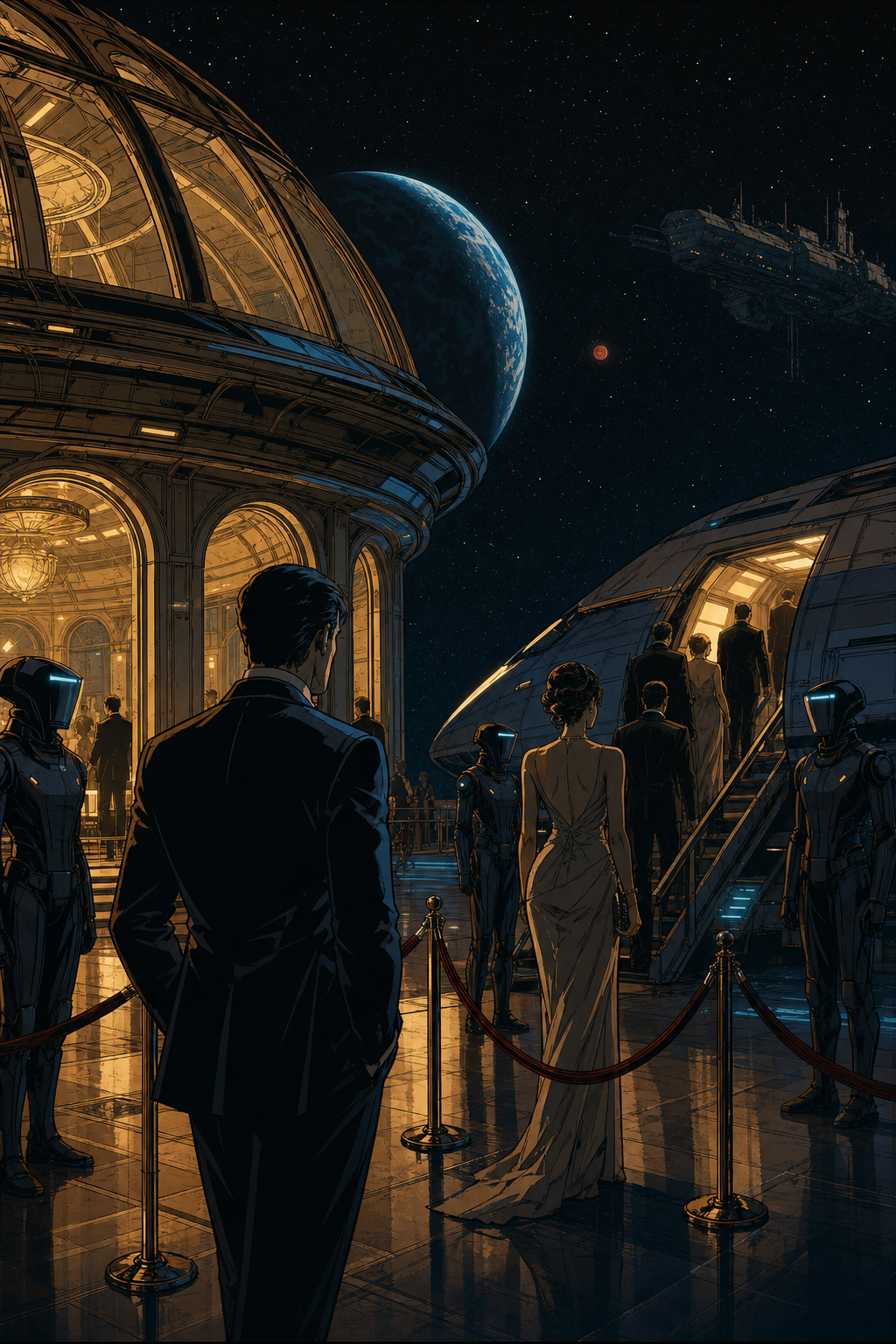 Luna dome and Earth crescent — Sol sealed-system society wire still