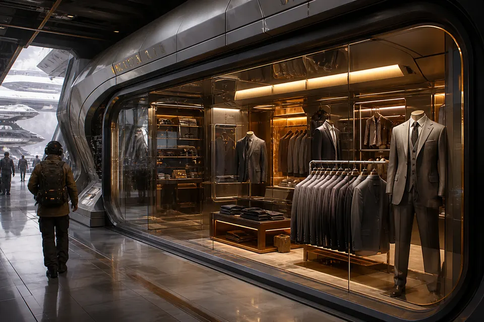 Tailoring boutique inside a spaceport mall wing